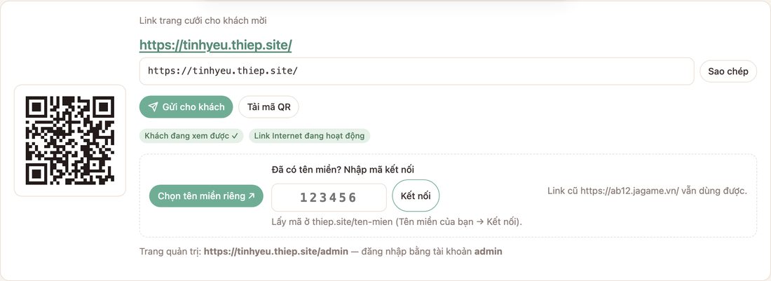 Link trang cưới đã đổi sang tinhyeu.thiep.site